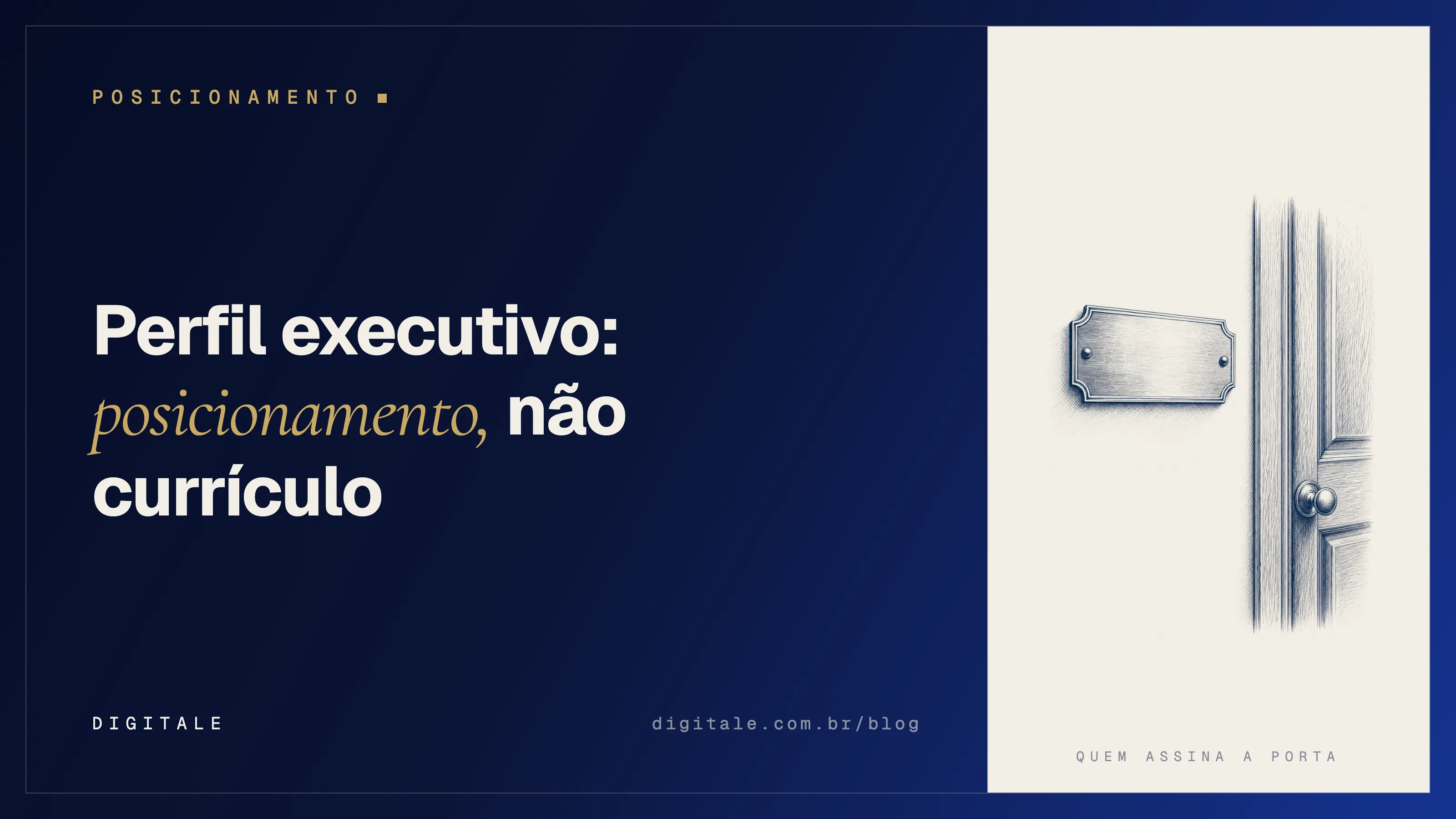 Gravura de uma placa de porta executiva sobre painel de papel, capa do guia de perfil LinkedIn executivo