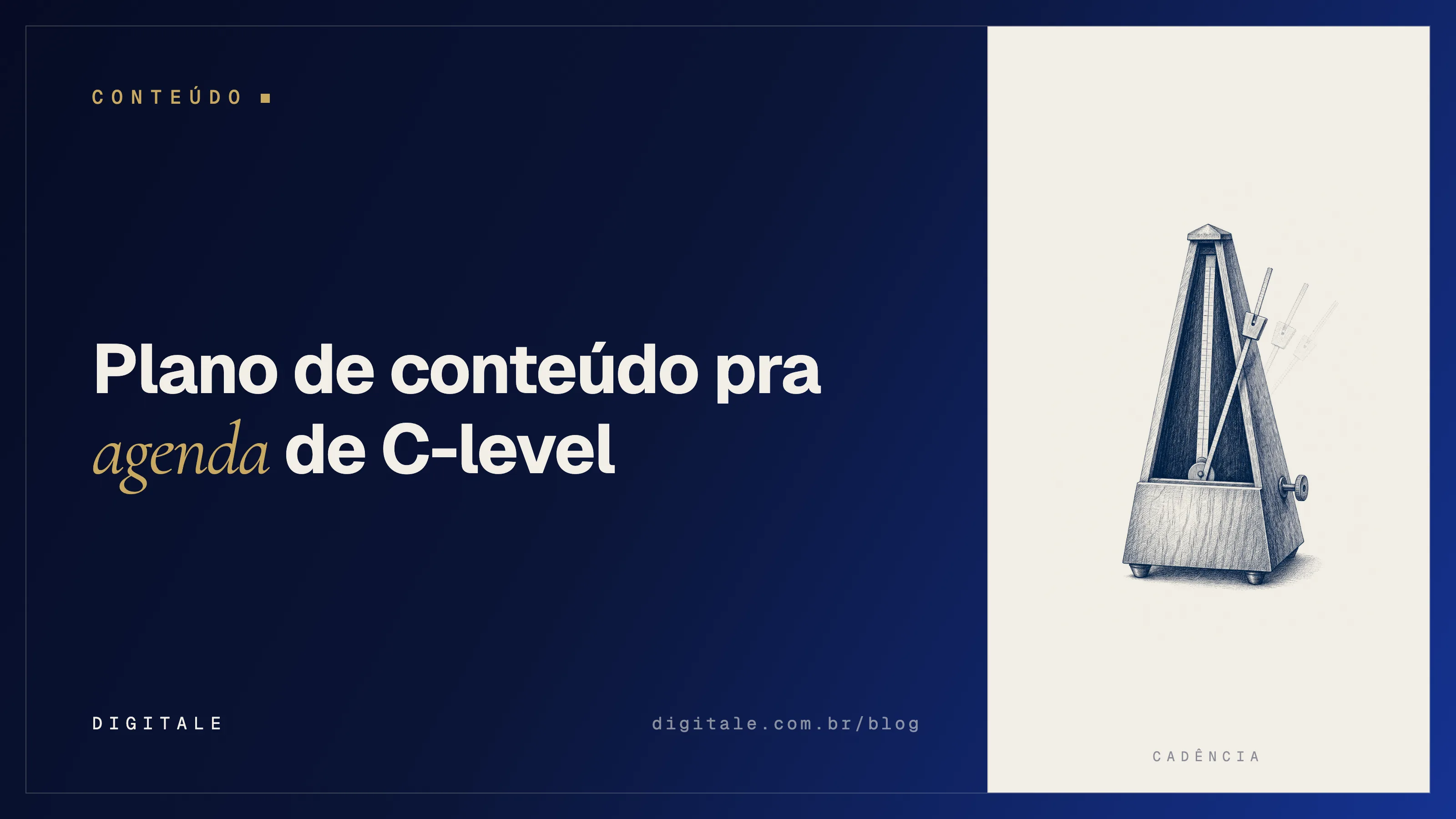Gravura de um metrônomo sobre painel de papel, capa do artigo sobre plano de conteúdo pra C-level